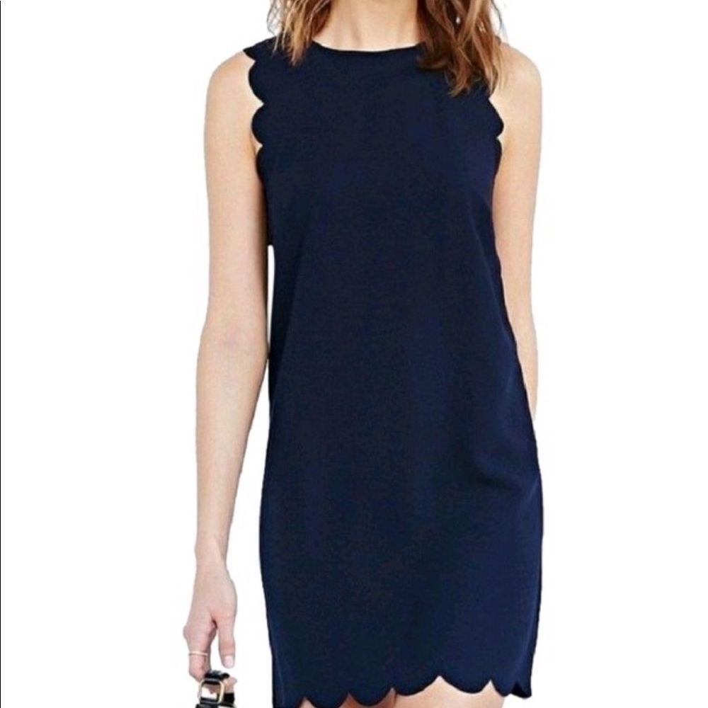 J.Crew navy blue scalloped shift dress
